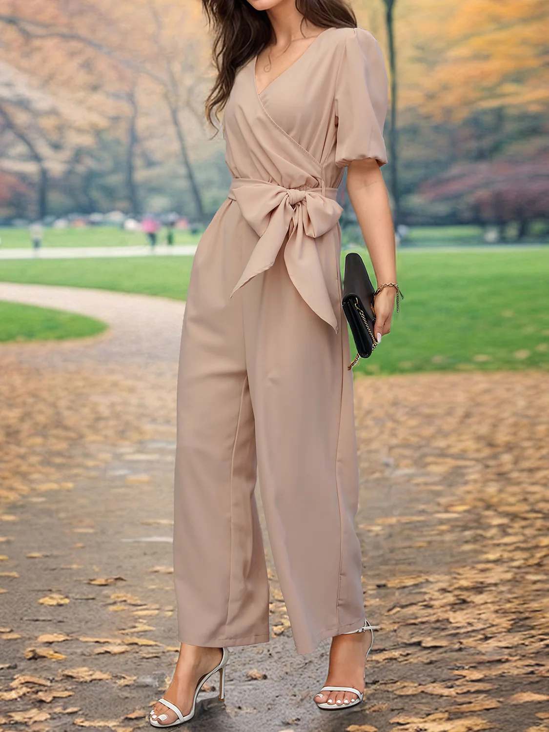 Perfee Tied Short Sleeve Wide Leg Jumpsuit - Image 5