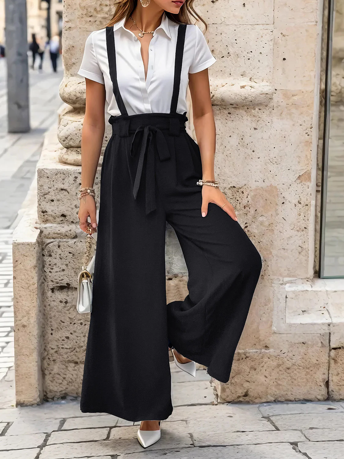 Perfee Tied Wide Leg Pants with Shoulder Straps - Image 3