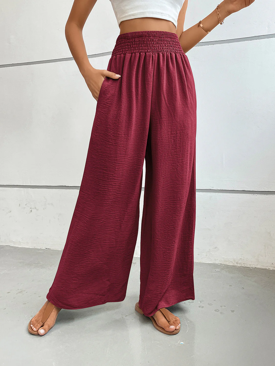 Perfee Wide Leg Pants with Pockets - Image 19