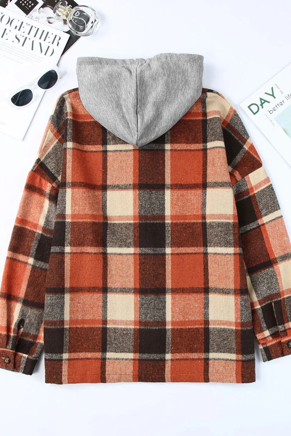 Plaid Button Up Hooded Shacket - Image 6