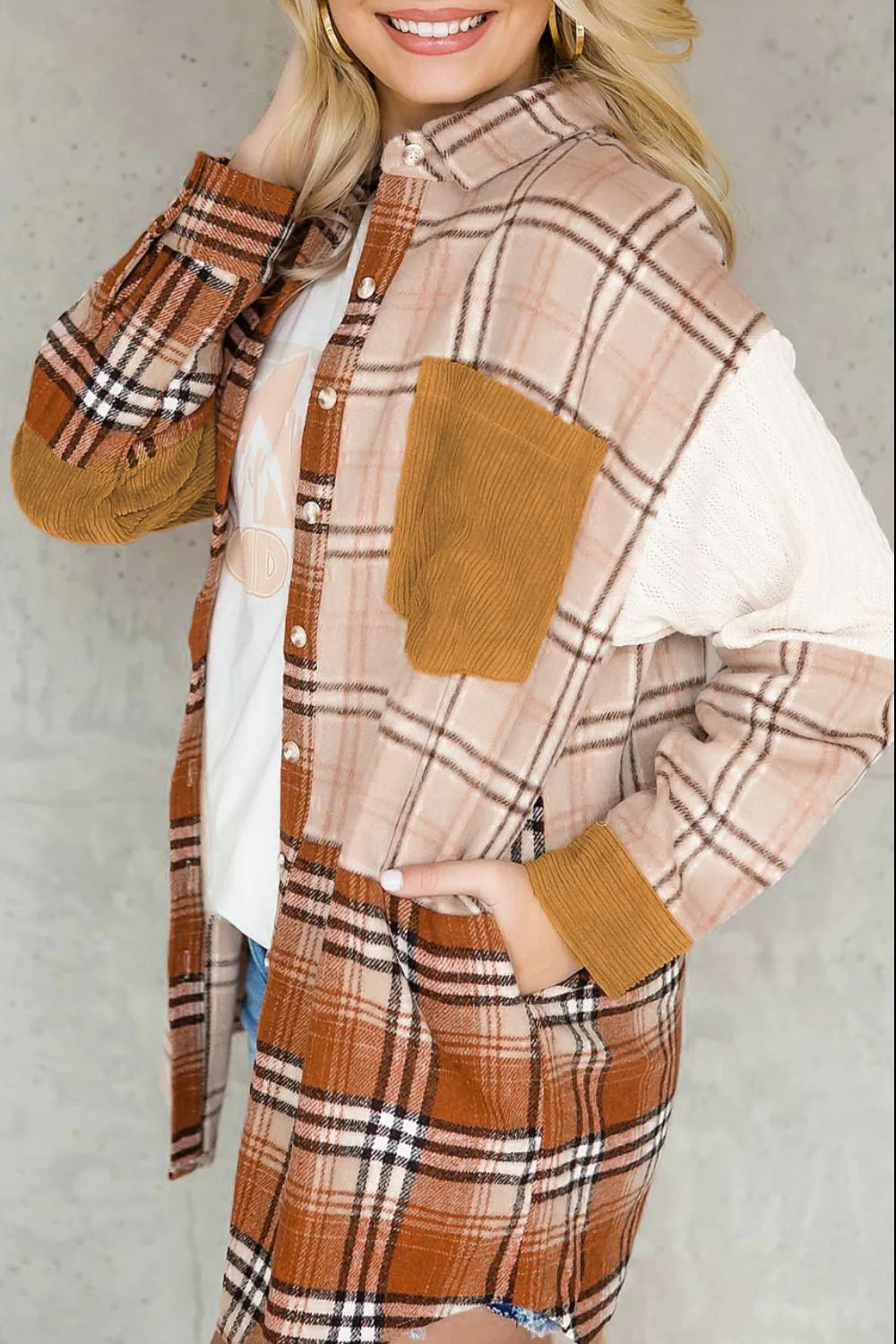 Plaid Button Up Long Sleeve Shacket - Image 3