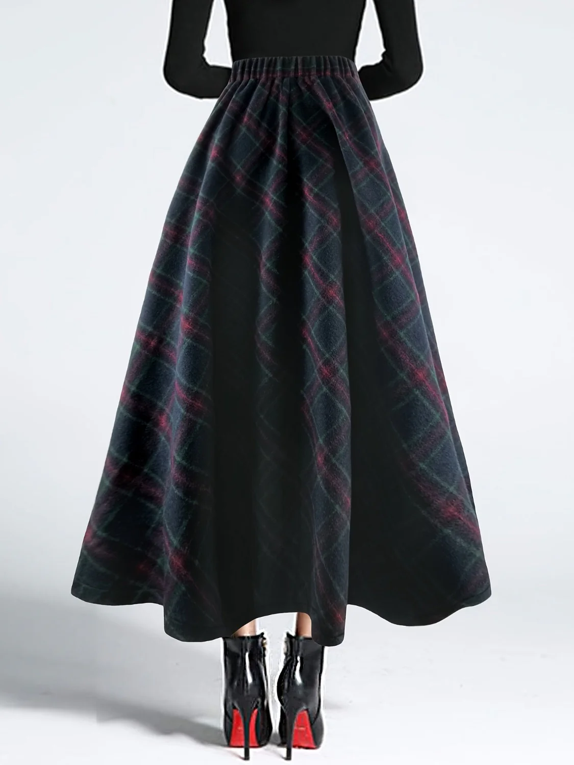 Plaid Elastic Waist Midi Skirt - Image 2