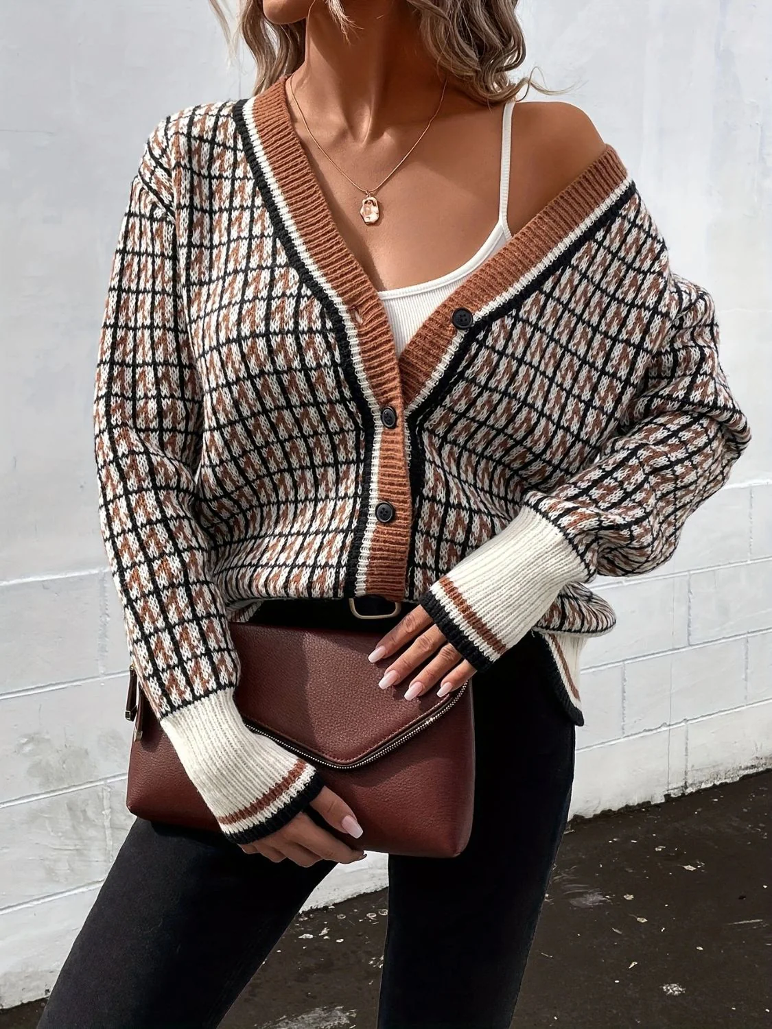 Plaid V-Neck Button Up Cardigan - Image 3