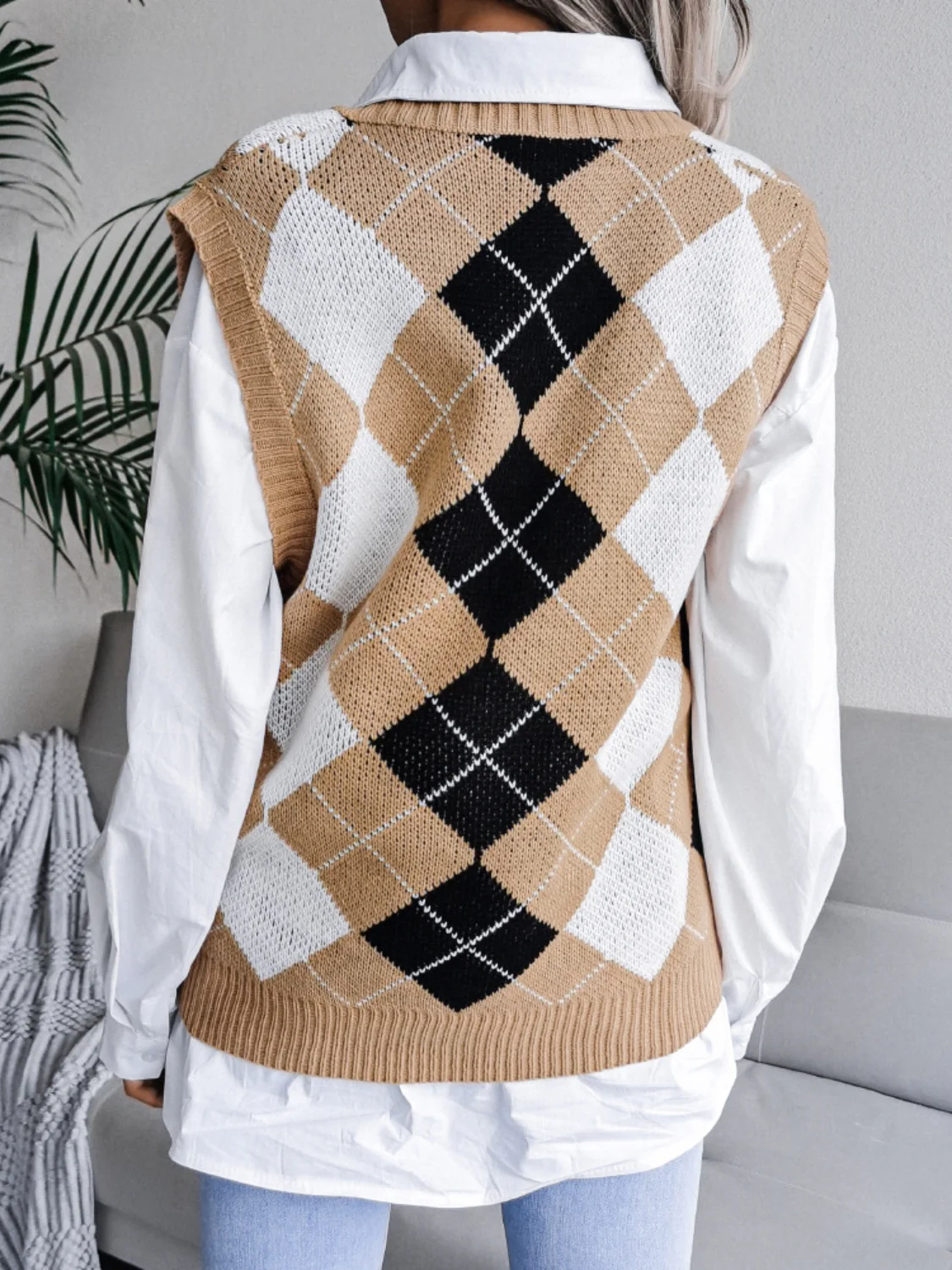 Plaid V-Neck Sweater Vest - Image 3