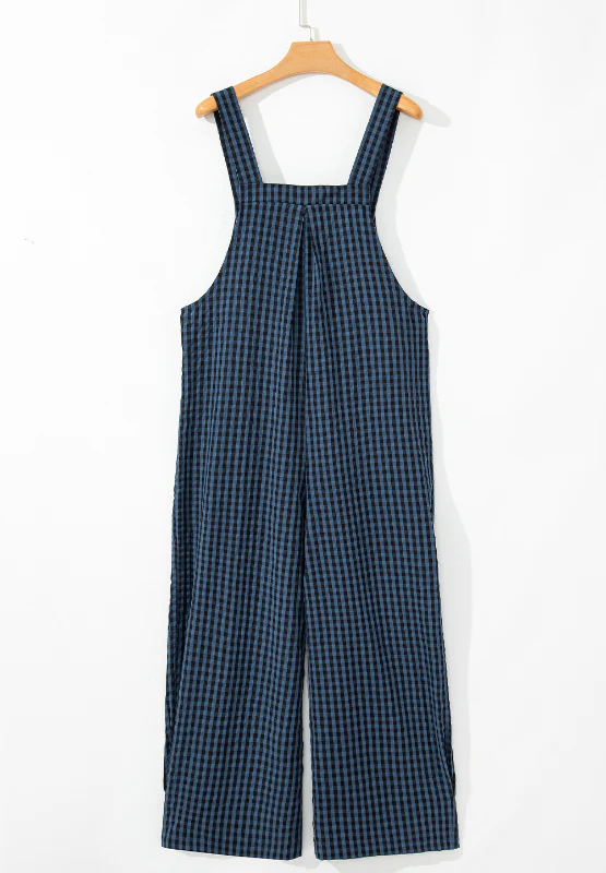 Plaid Wide Strap Wide Leg Overalls - Image 6