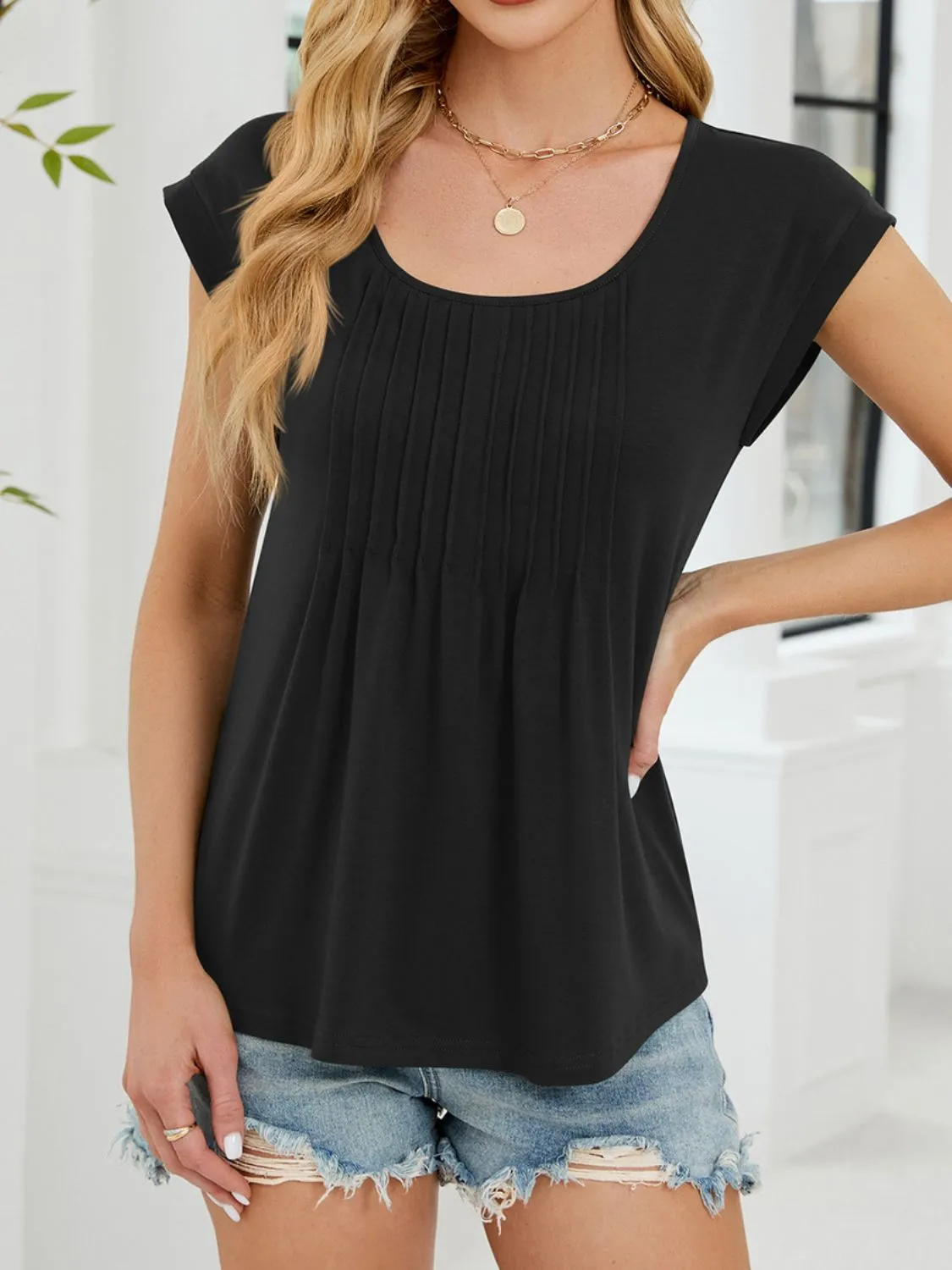 Pleated Front Scoop Neck T-Shirt - Image 12