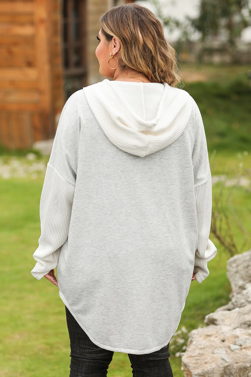 Plus Size Button Up Drawstring Long Sleeve Hoodie - Image 2
