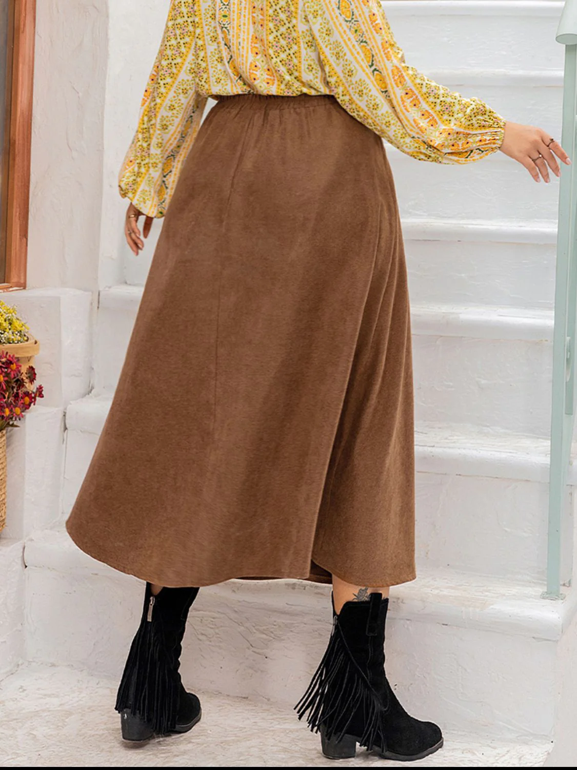Plus Size Embroidered Pocketed High Waist Skirt - Image 2