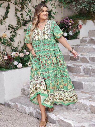 Plus Size Floral Tie Neck Flutter Sleeve Maxi Dress - Image 2