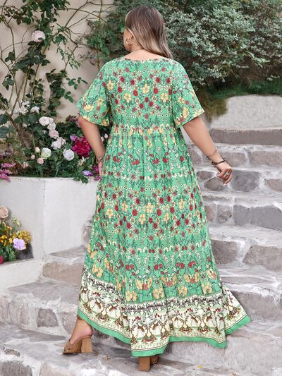 Plus Size Floral Tie Neck Flutter Sleeve Maxi Dress - Image 4
