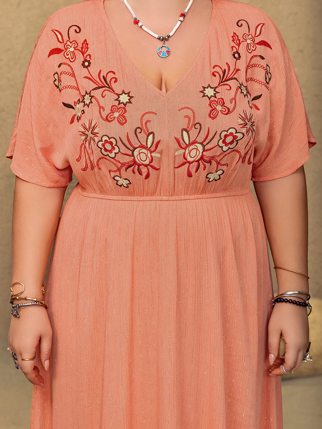Plus Size Frill Embroidered V-Neck Half Sleeve Maxi Dress - Image 7