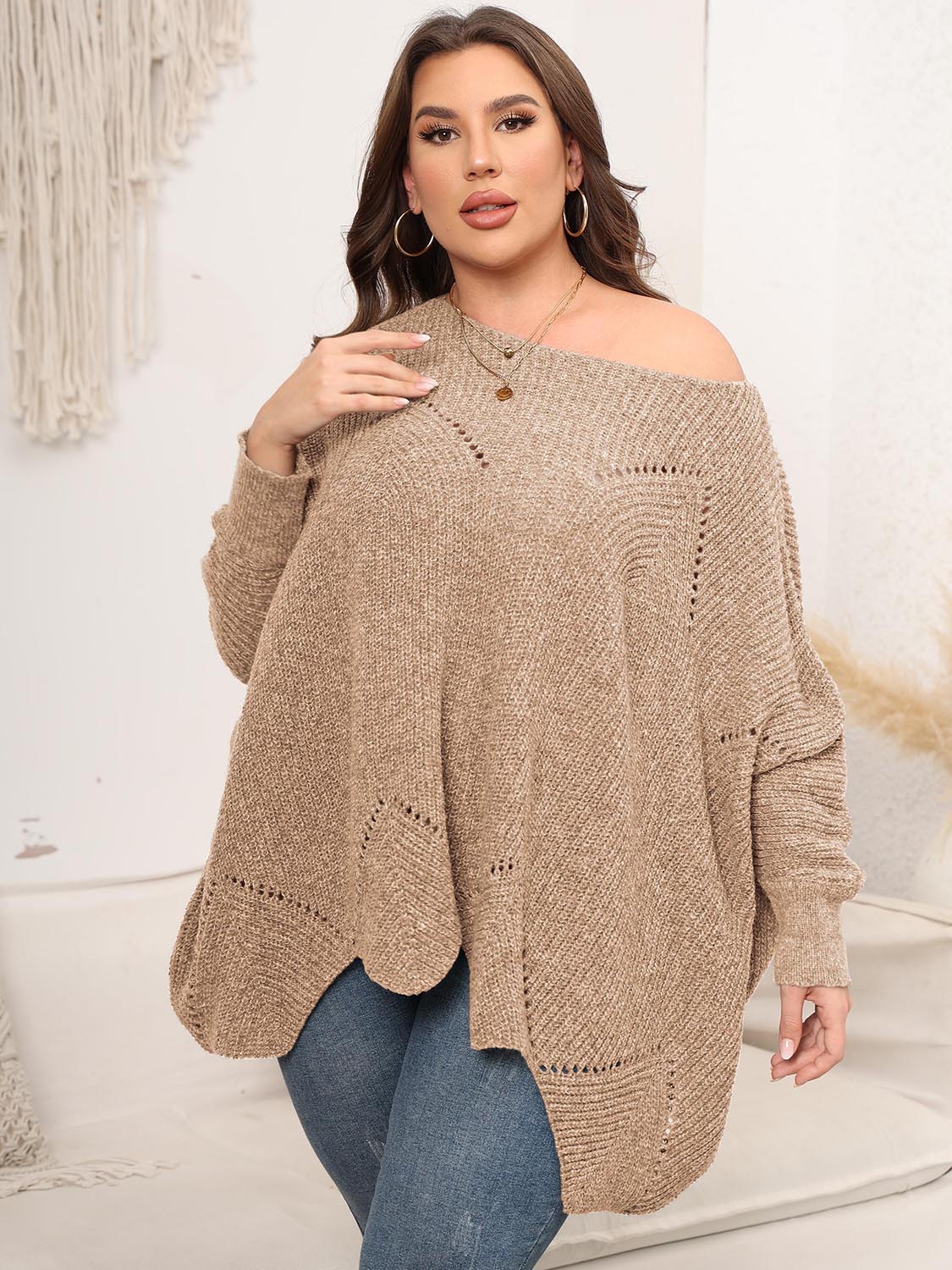 Plus Size Round Neck Batwing Sleeve Sweater - Image 7