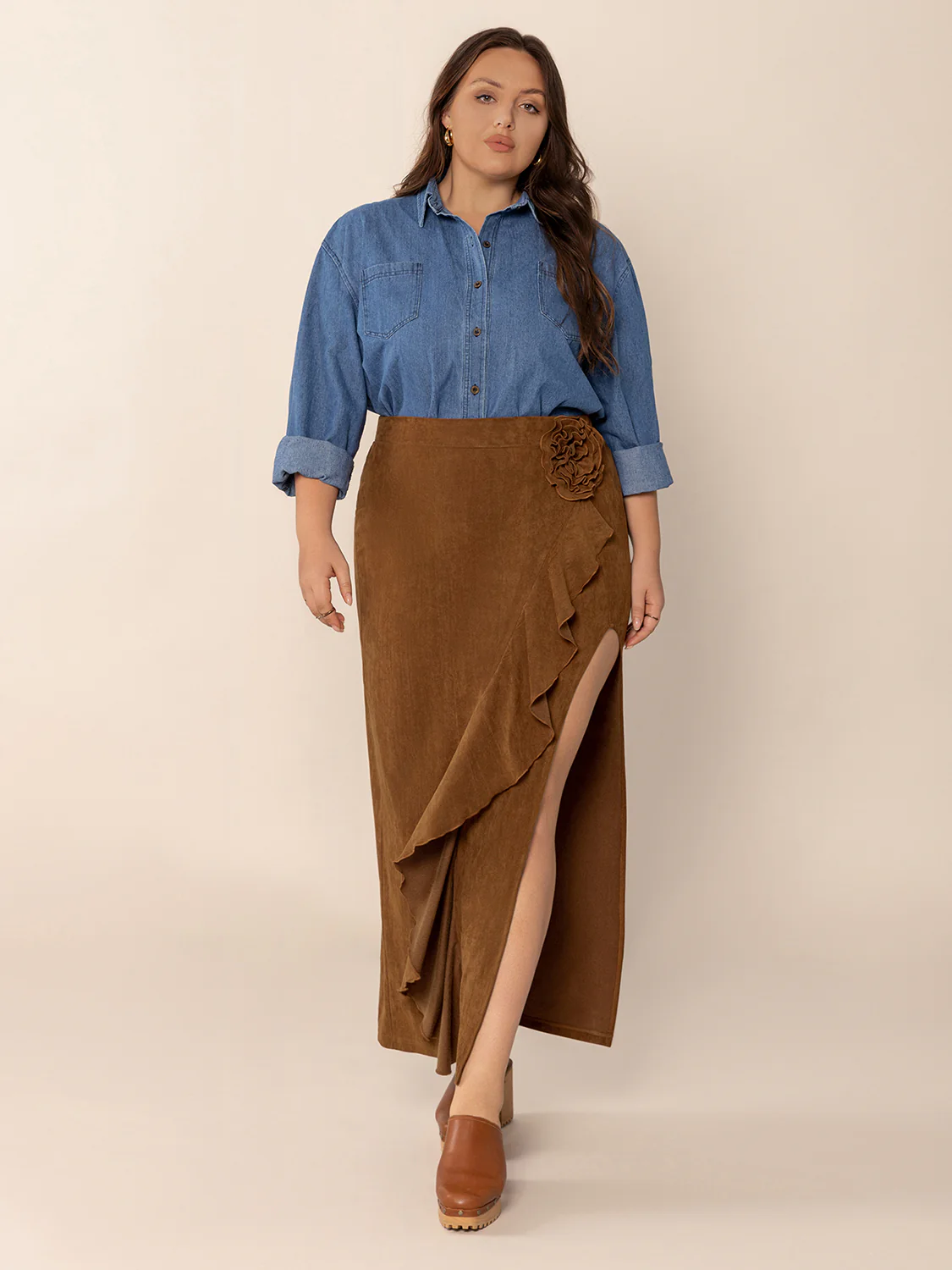 Plus Size Ruffled Slit High Rise Skirt - Image 4