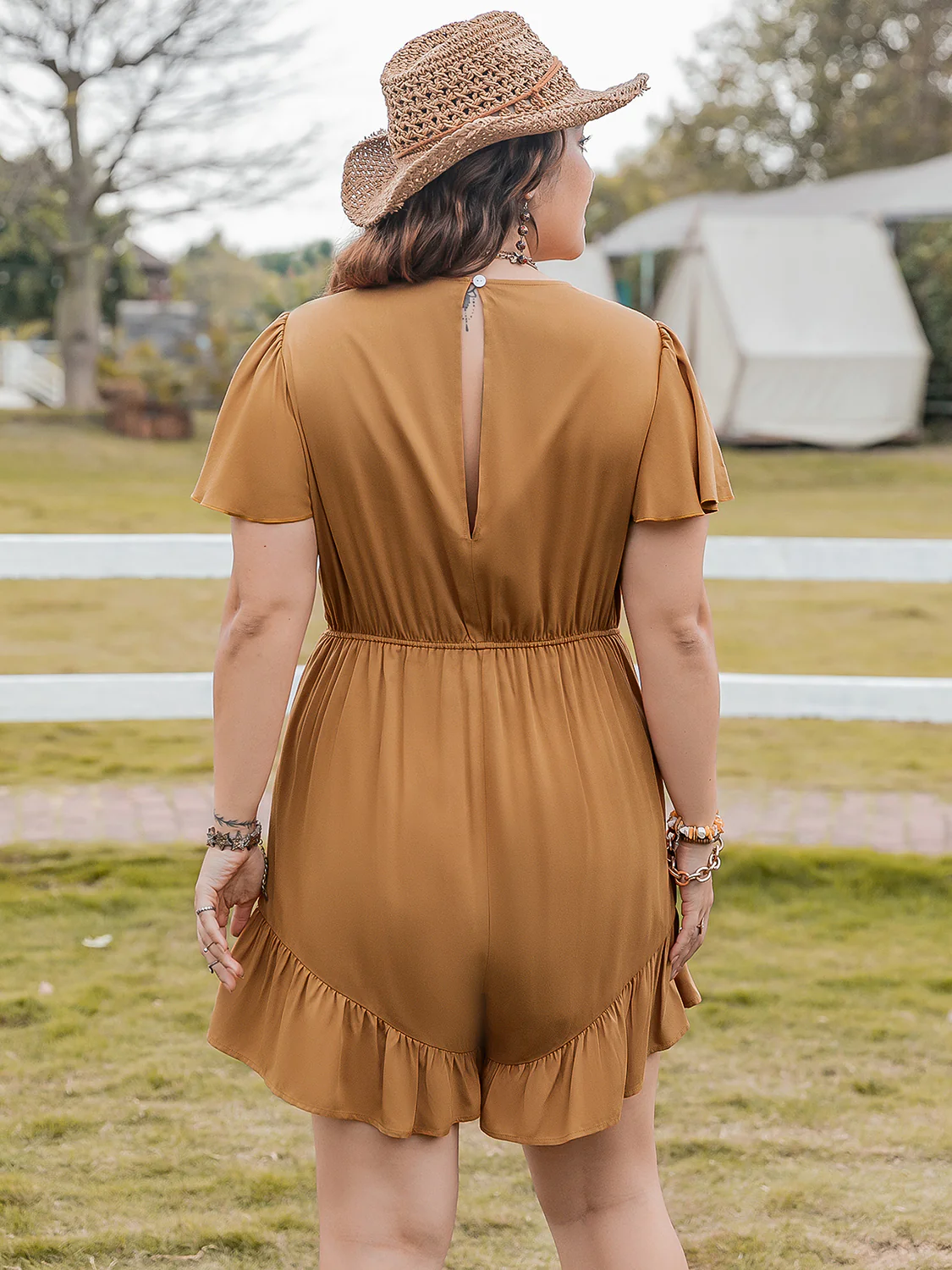 Plus Size Ruffled V-Neck Short Sleeve Romper - Image 2