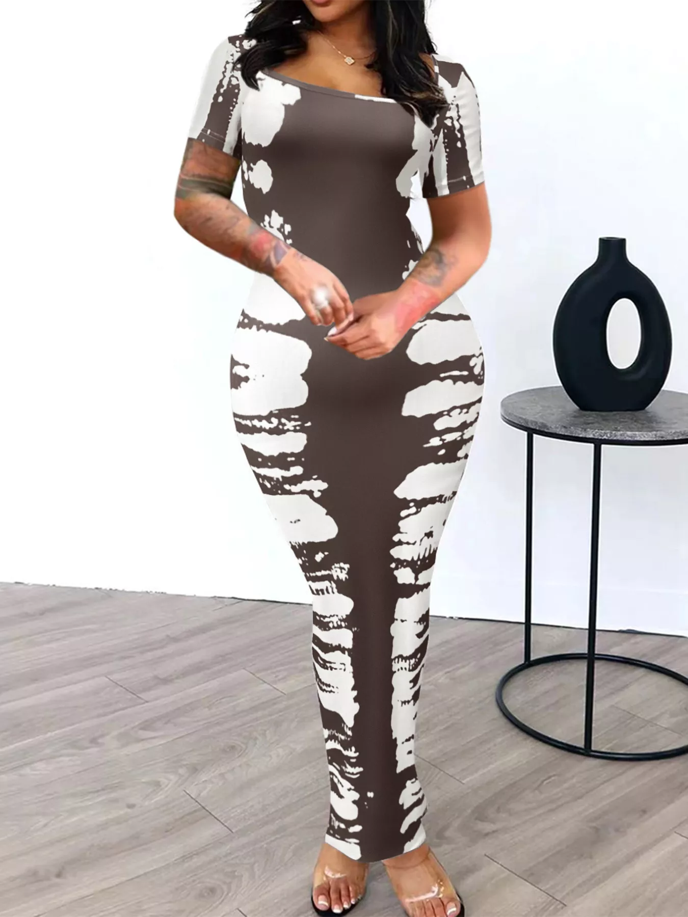Plus Size Square Neck Short Sleeve Dress - Image 3
