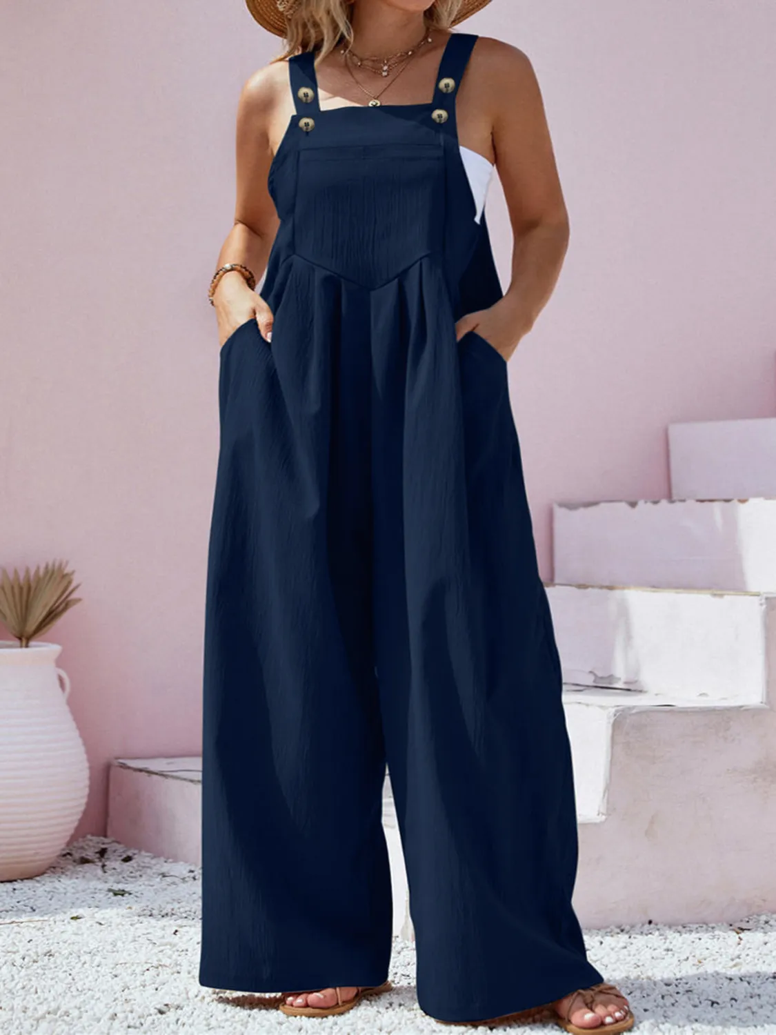 Plus Size Square Neck Wide Leg Overalls - Image 21