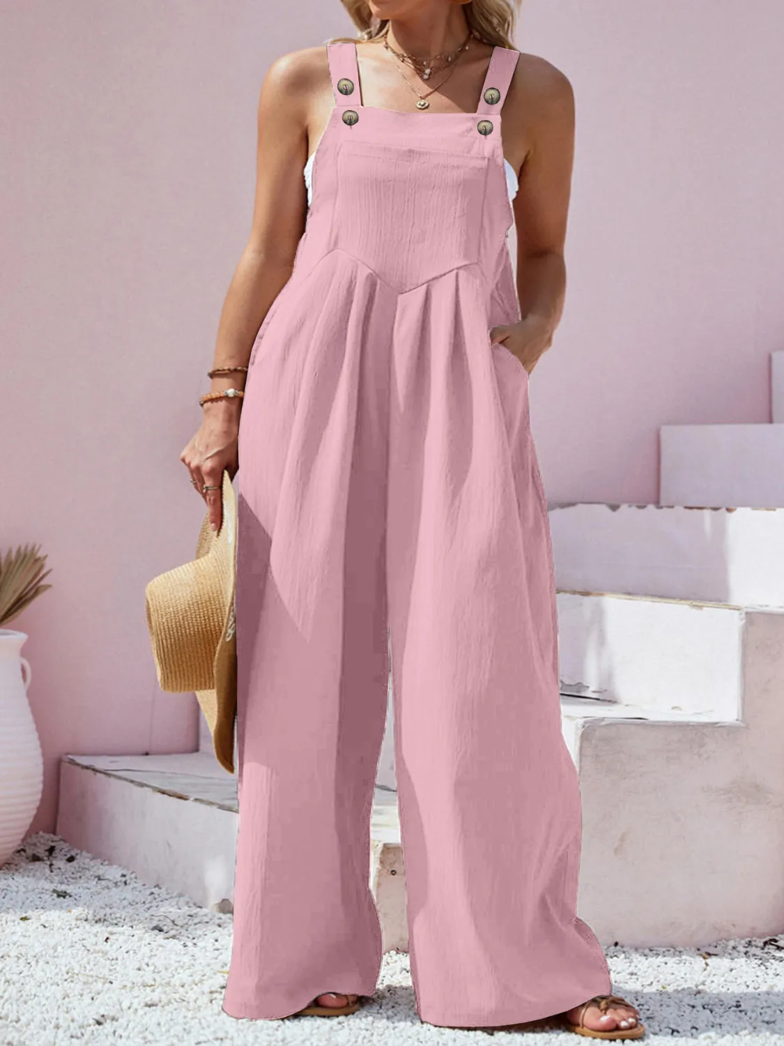 Plus Size Square Neck Wide Leg Overalls - Image 9
