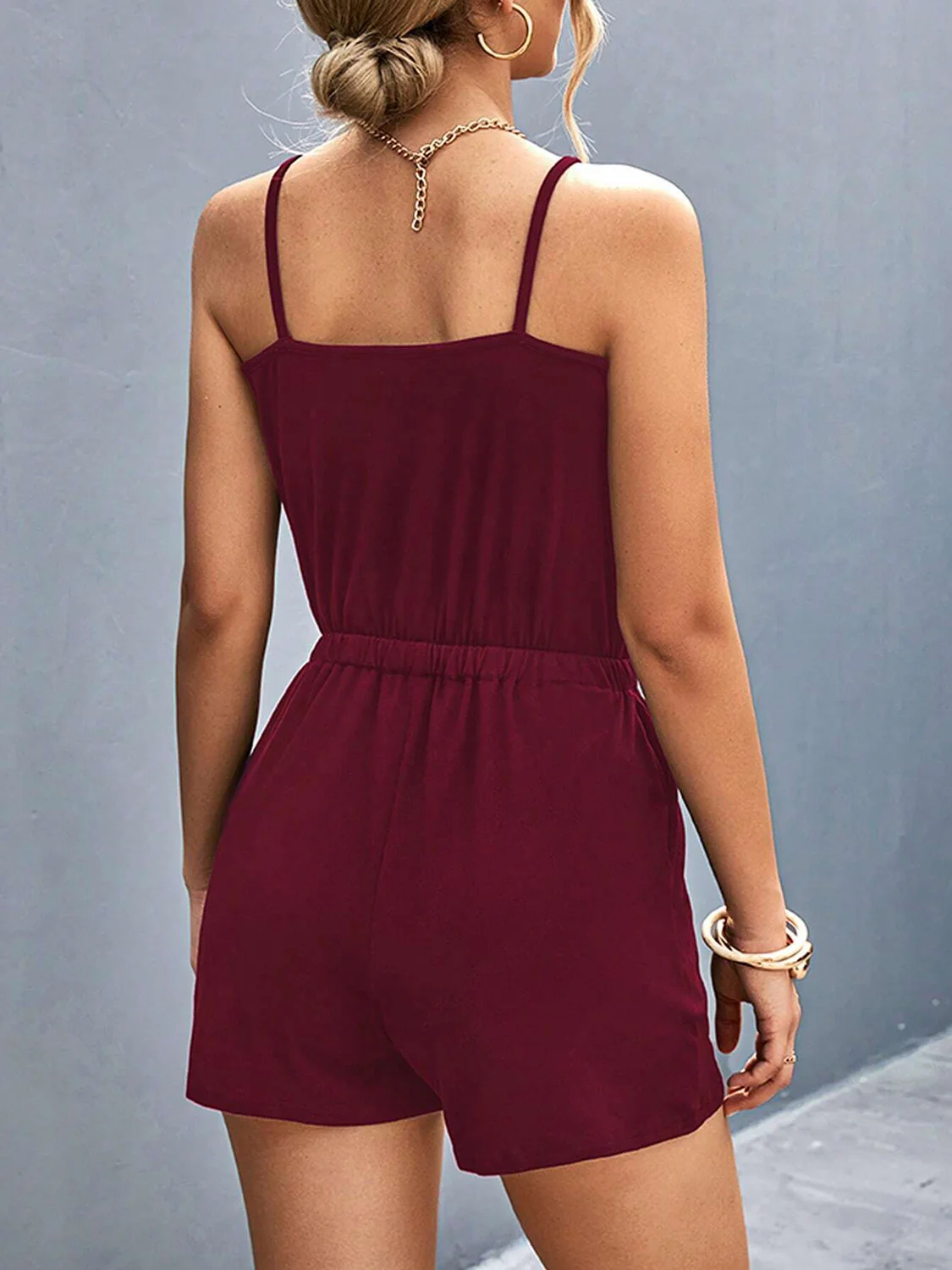 Pocketed Buckle Trim Scoop Neck Romper - Image 8