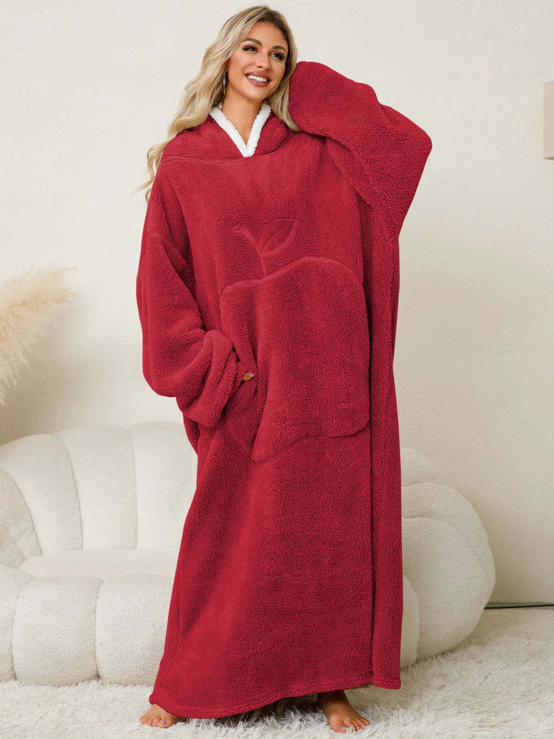 Pocketed Contrast Long Sleeve Hooded Lounge Dress - Image 4
