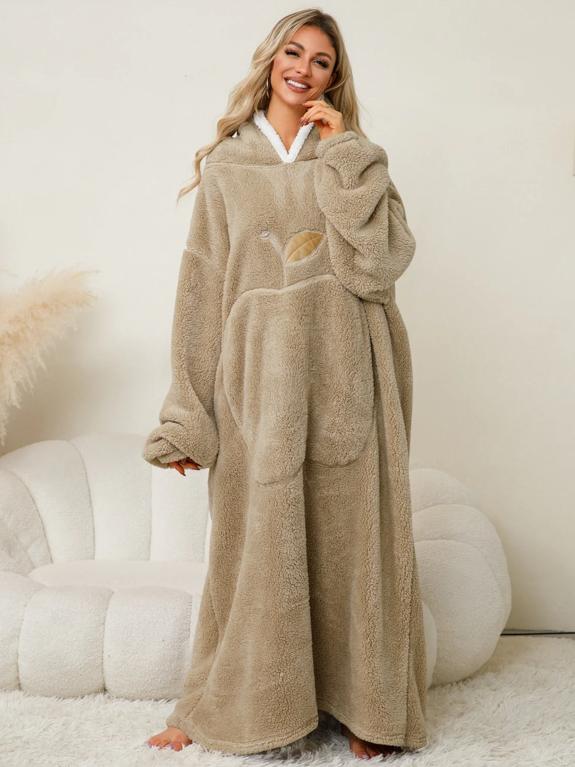 Pocketed Contrast Long Sleeve Hooded Lounge Dress - Image 7