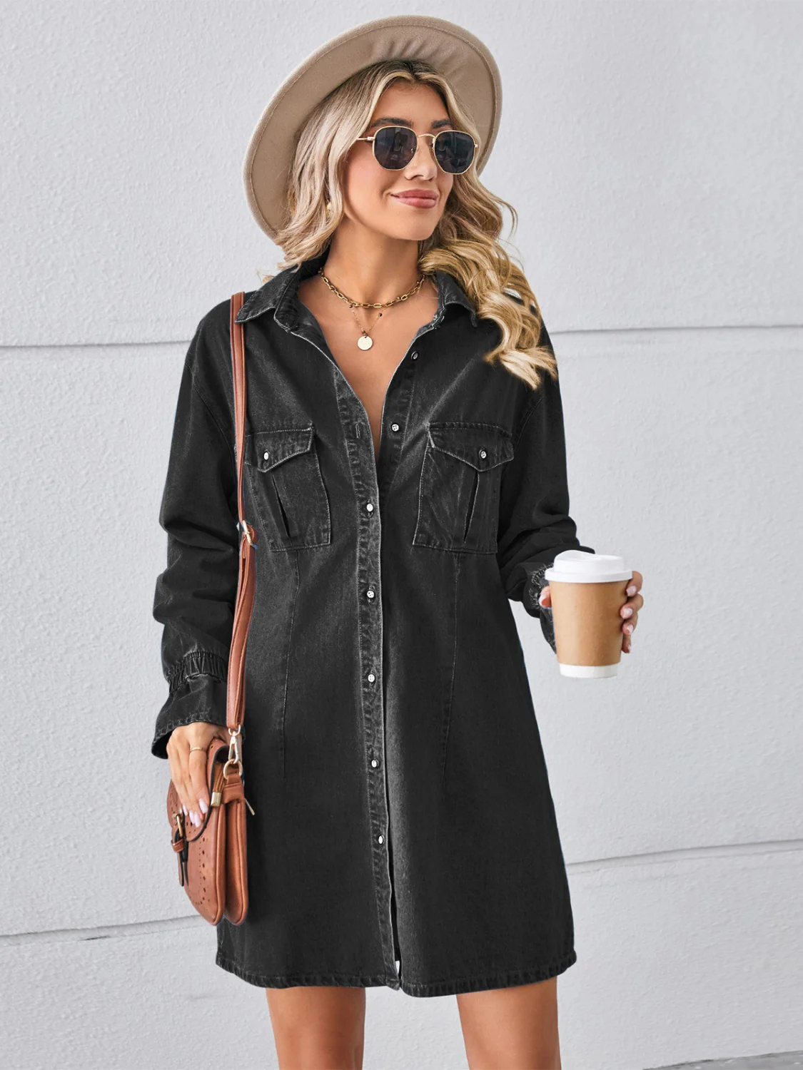 Pocketed Dropped Shoulder Mini Denim Dress - Image 4