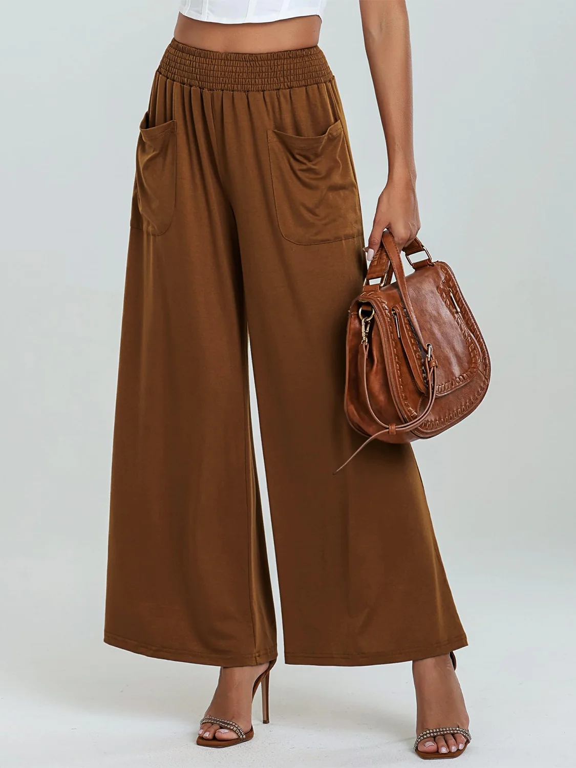 Pocketed Elastic Waist Wide Leg Pants - Image 17