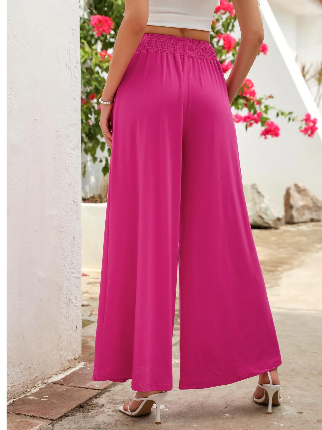 Pocketed Elastic Waist Wide Leg Pants - Image 5