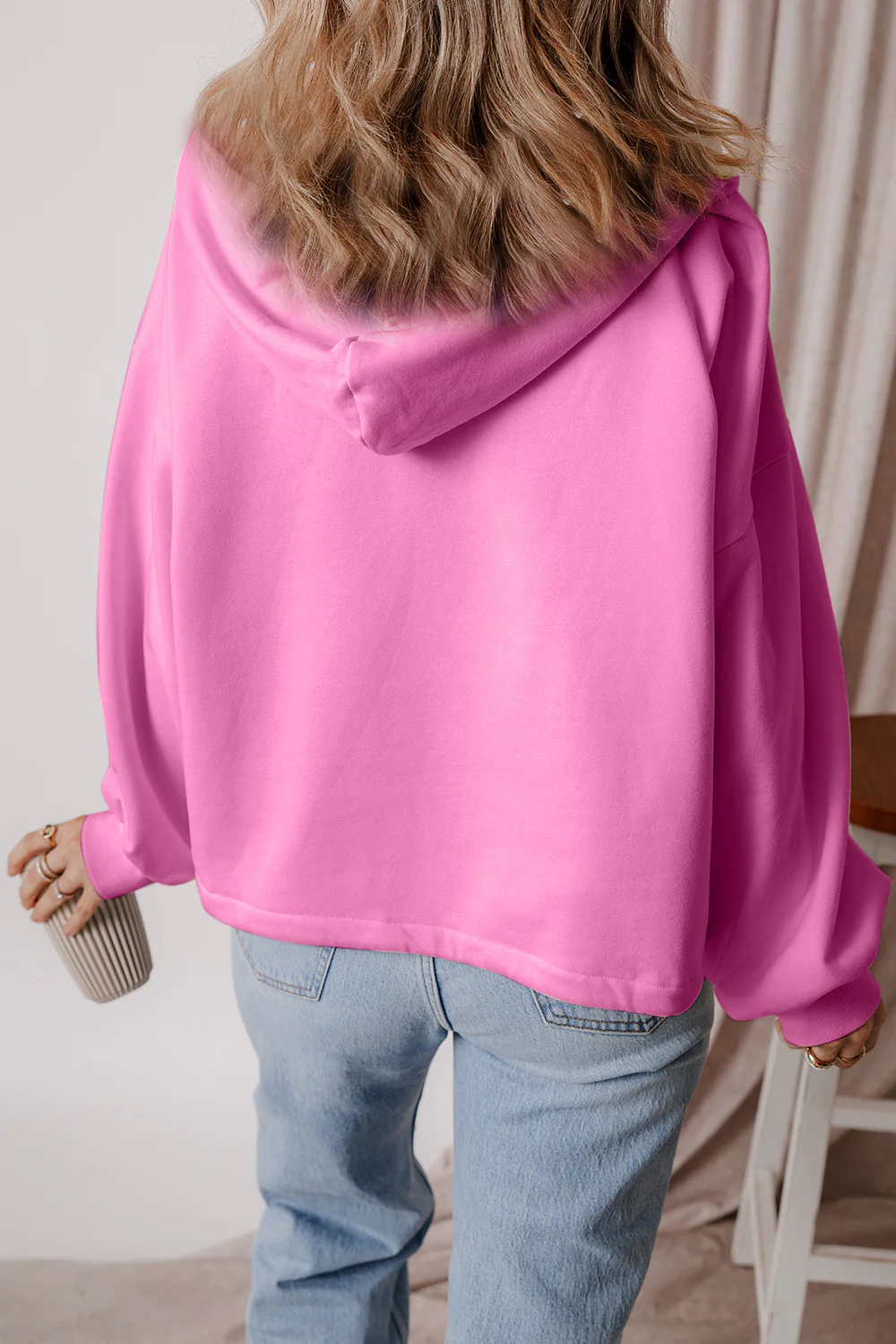Pocketed Half Zip Dropped Shoulder Hoodie - Image 18