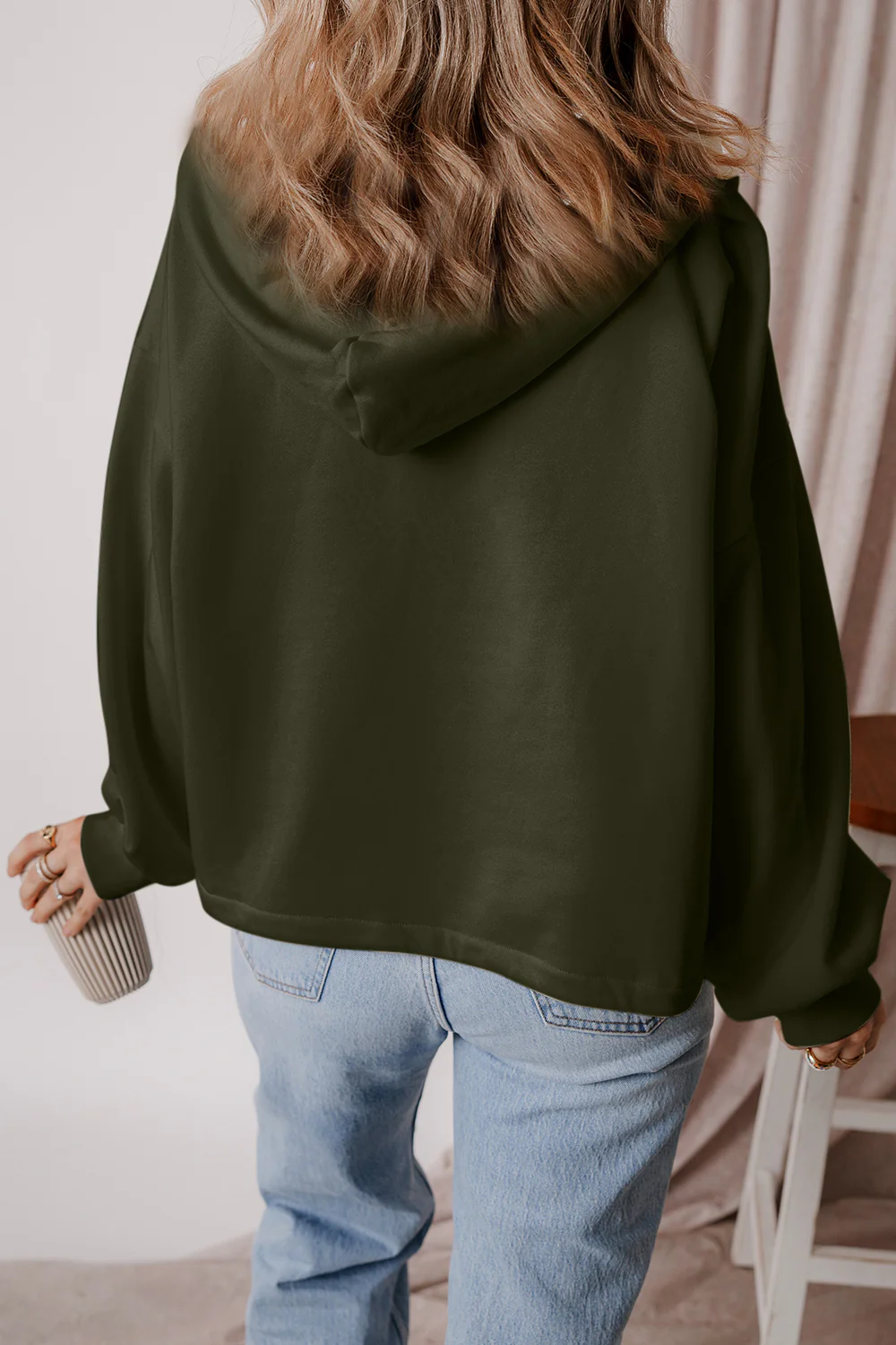 Pocketed Half Zip Dropped Shoulder Hoodie - Image 9