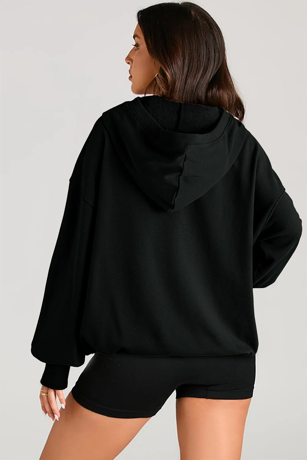 Pocketed Half Zip Long Sleeve Hoodie - Image 30