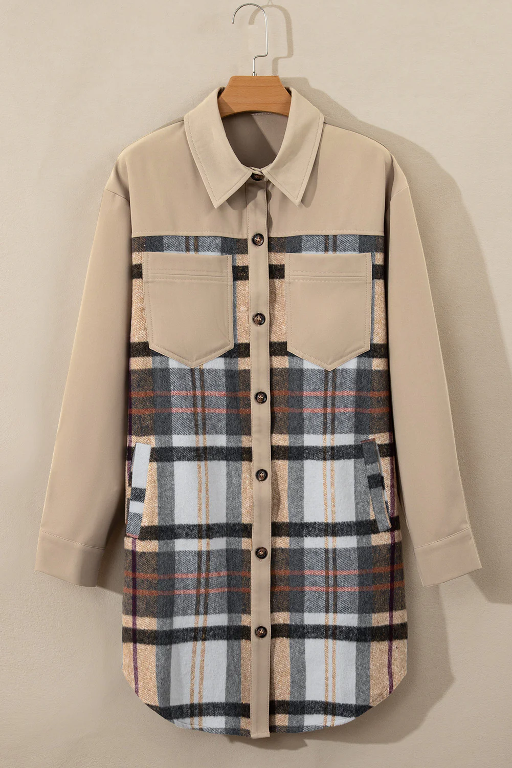 Pocketed Plaid Long Sleeve Mini Shirt Dress - Image 4
