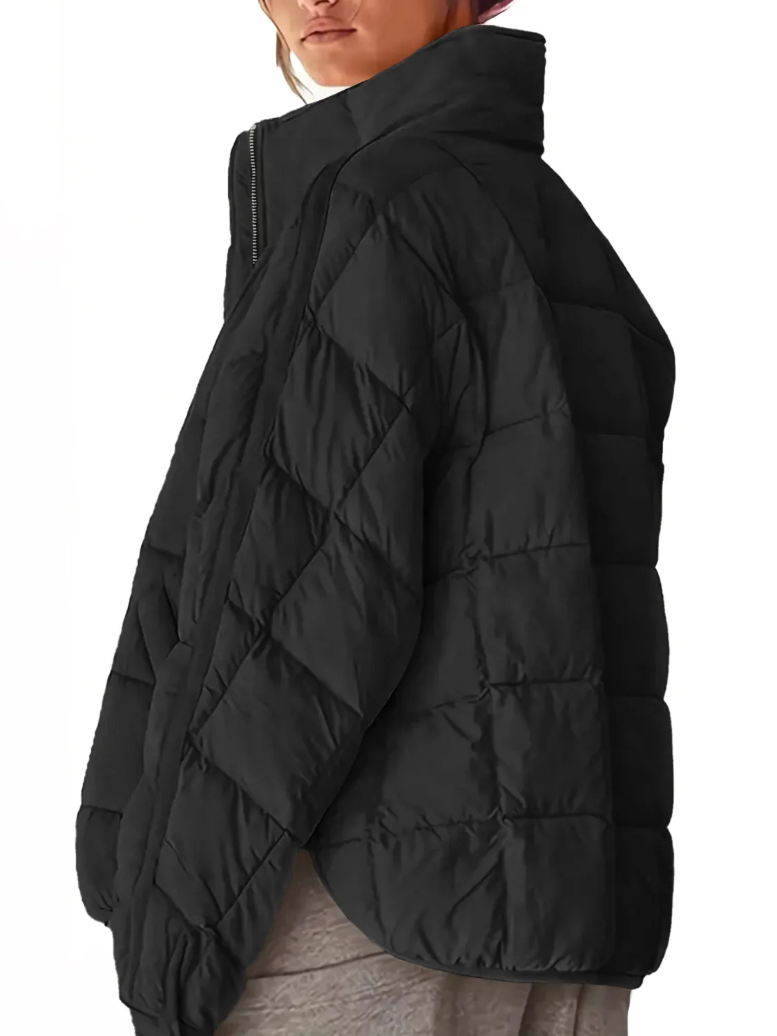 Pocketed Plaid Quilted Zip Up Winter Coat - Image 12