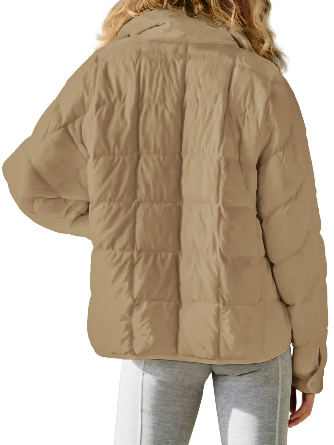 Pocketed Plaid Quilted Zip Up Winter Coat - Image 2
