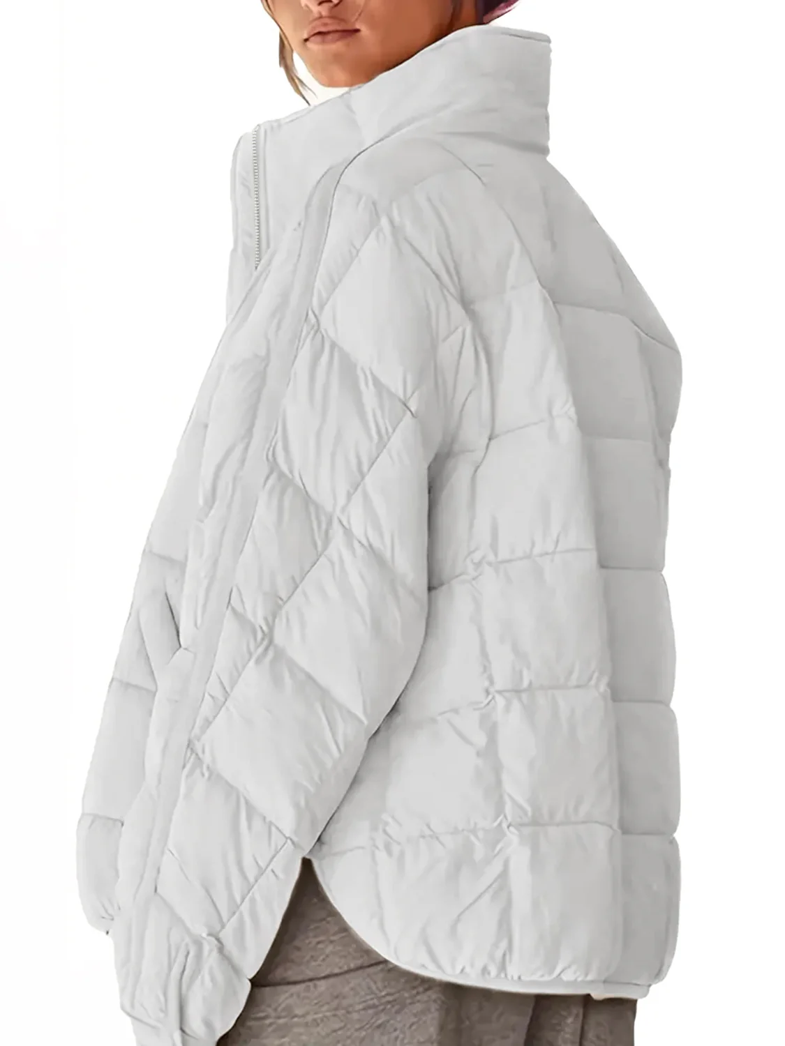 Pocketed Plaid Quilted Zip Up Winter Coat - Image 20