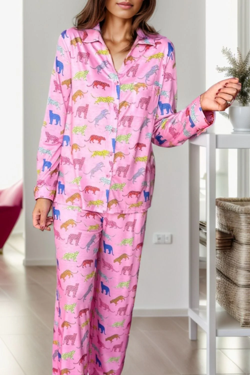 Pocketed Printed Top and Pants Lounge Set - Image 3