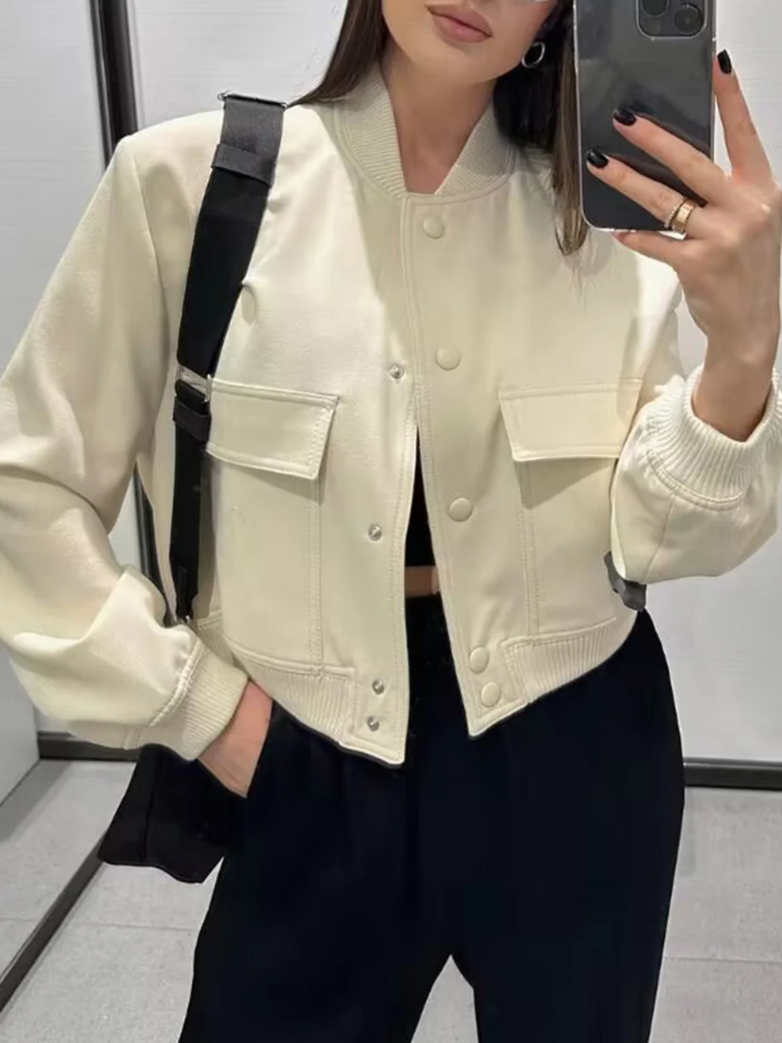 Pocketed Snap Down Baseball Collar Jacket - Image 5