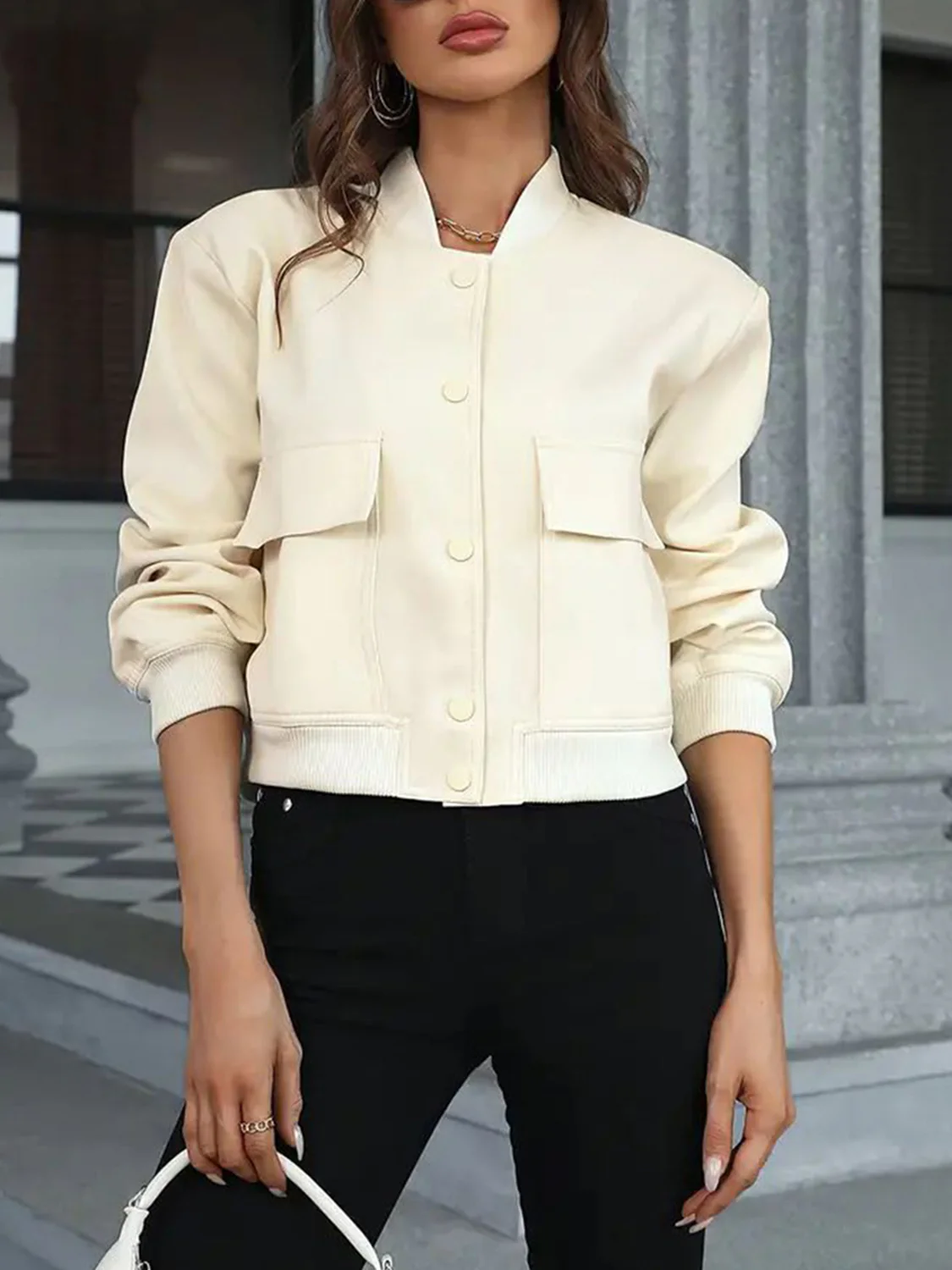 Pocketed Snap Down Baseball Collar Jacket - Image 9