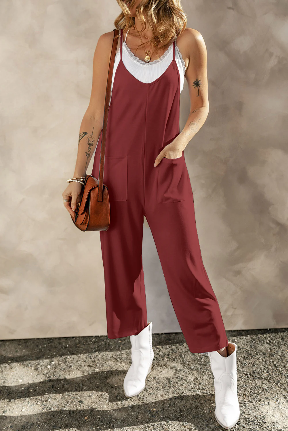 Pocketed Spaghetti Strap Wide Leg Jumpsuit - Image 6