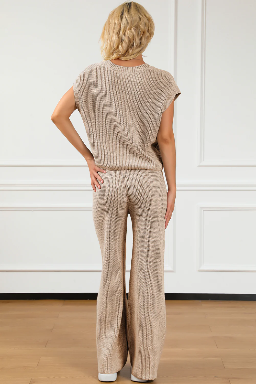 Pocketed V-Neck Top and Wide Leg Sweater Set - Image 13