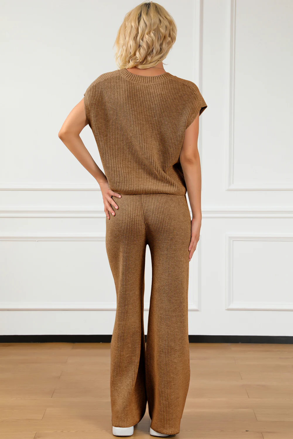 Pocketed V-Neck Top and Wide Leg Sweater Set - Image 15