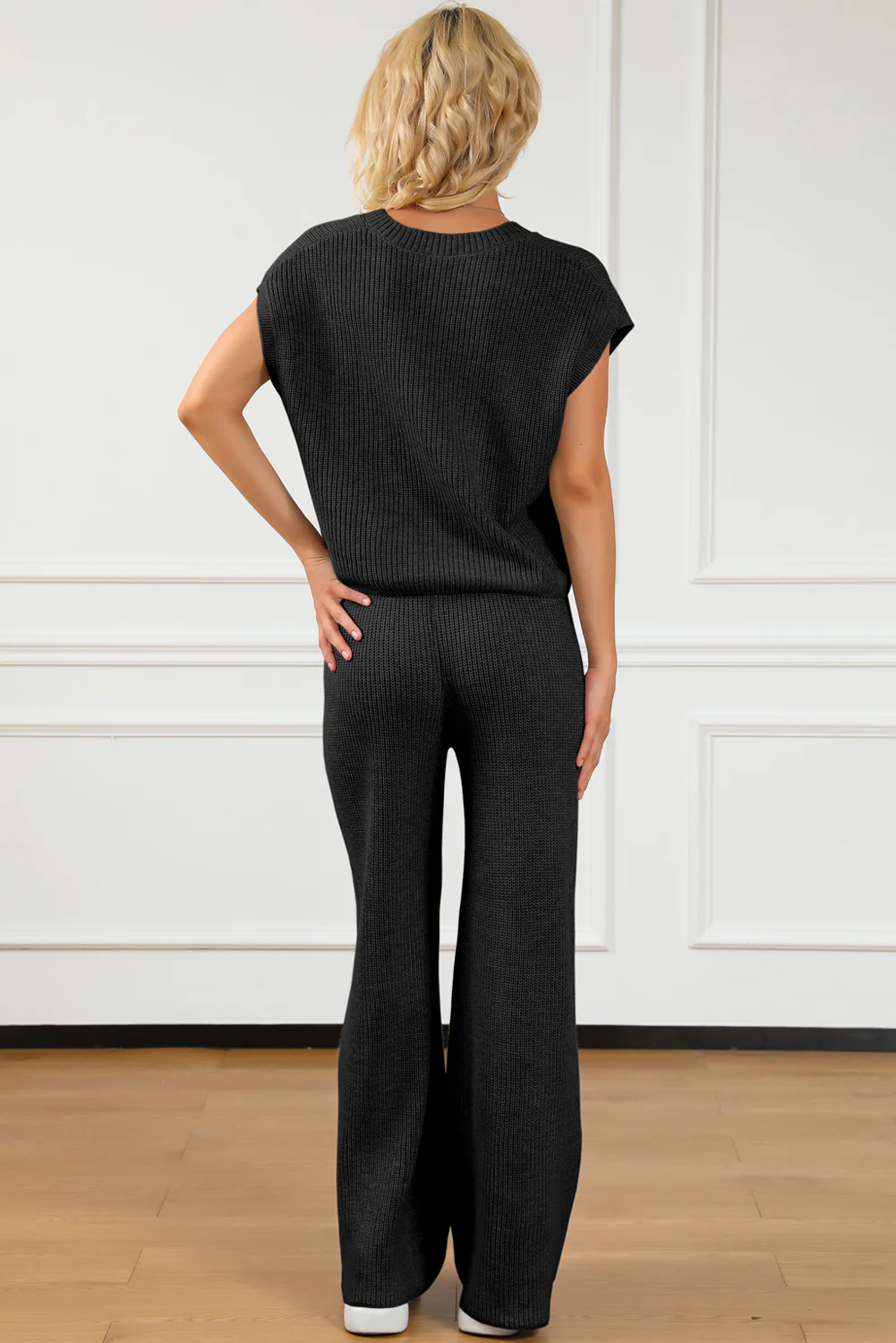 Pocketed V-Neck Top and Wide Leg Sweater Set - Image 9