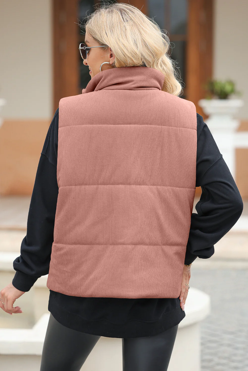 Pocketed Zip Up Turtleneck Vest Coat - Image 8