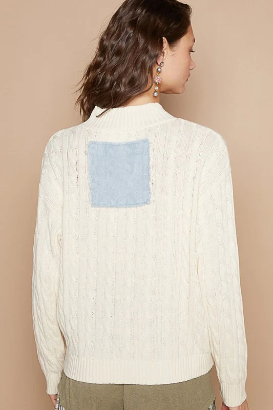 POL Cable-Knit Peace Patch Dropped Shoulder Sweater - Image 2