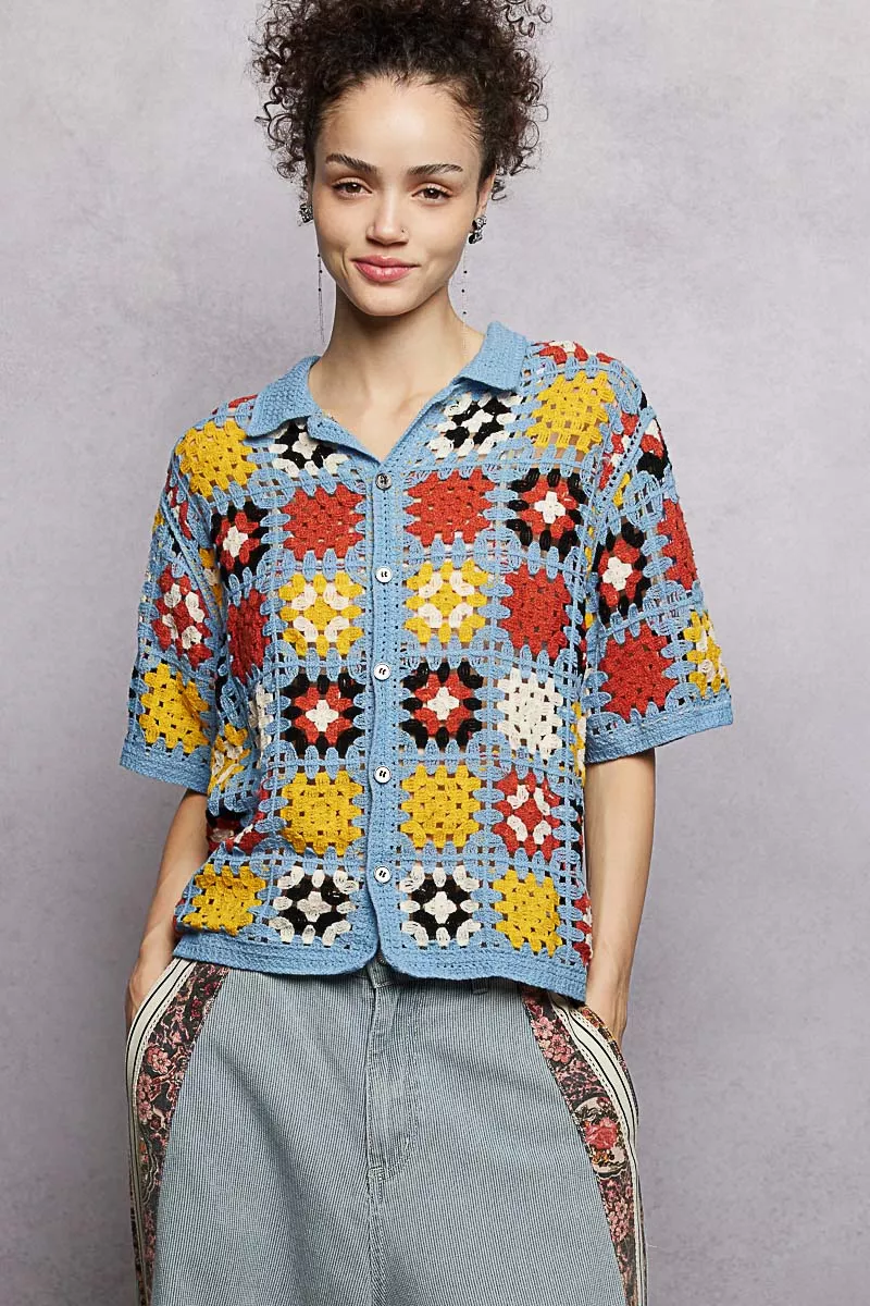 POL Crochet Short Sleeve Relaxed Fit Shirt