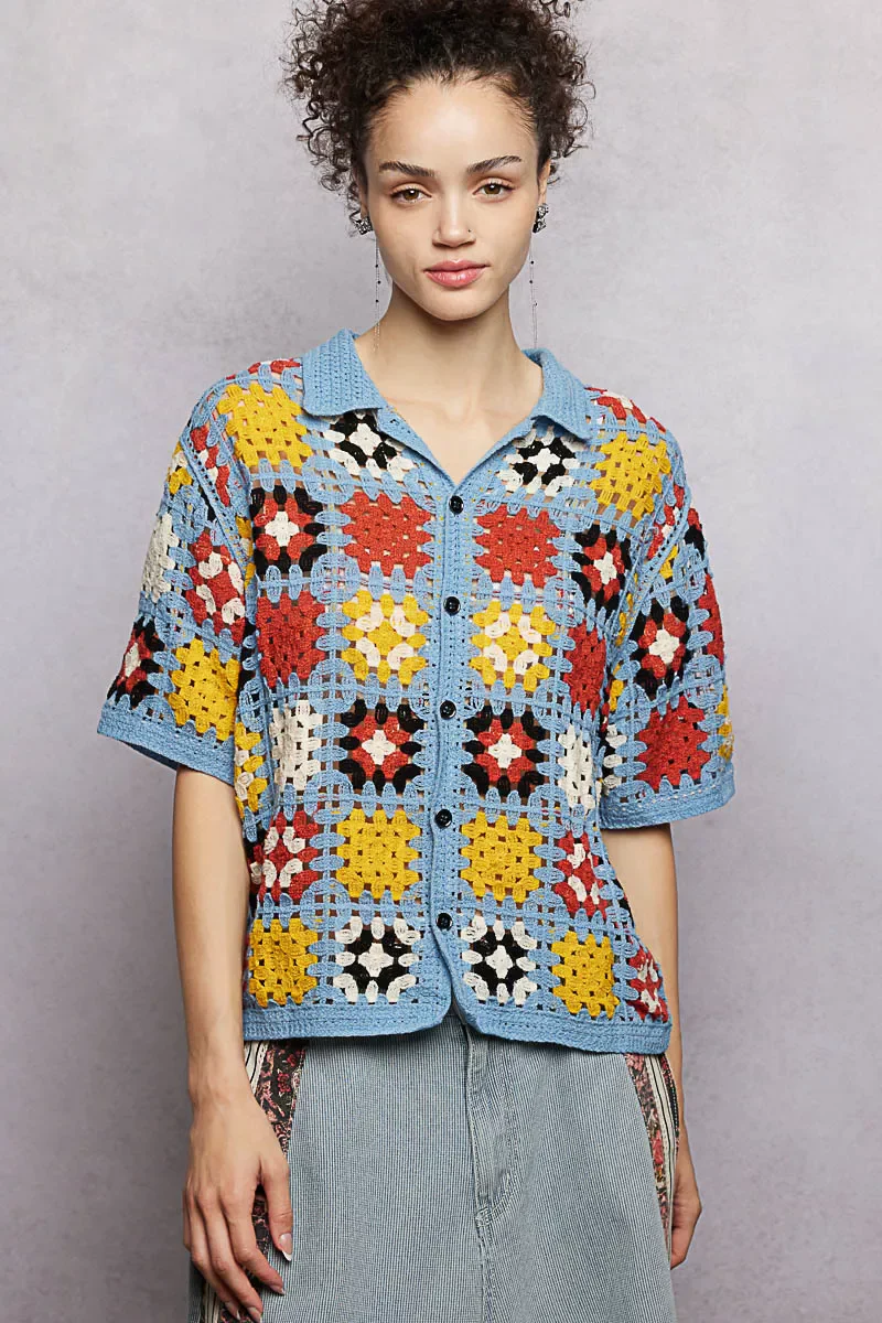 POL Crochet Short Sleeve Relaxed Fit Shirt - Image 2