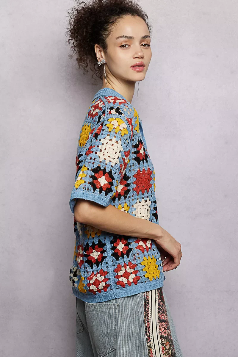 POL Crochet Short Sleeve Relaxed Fit Shirt - Image 3