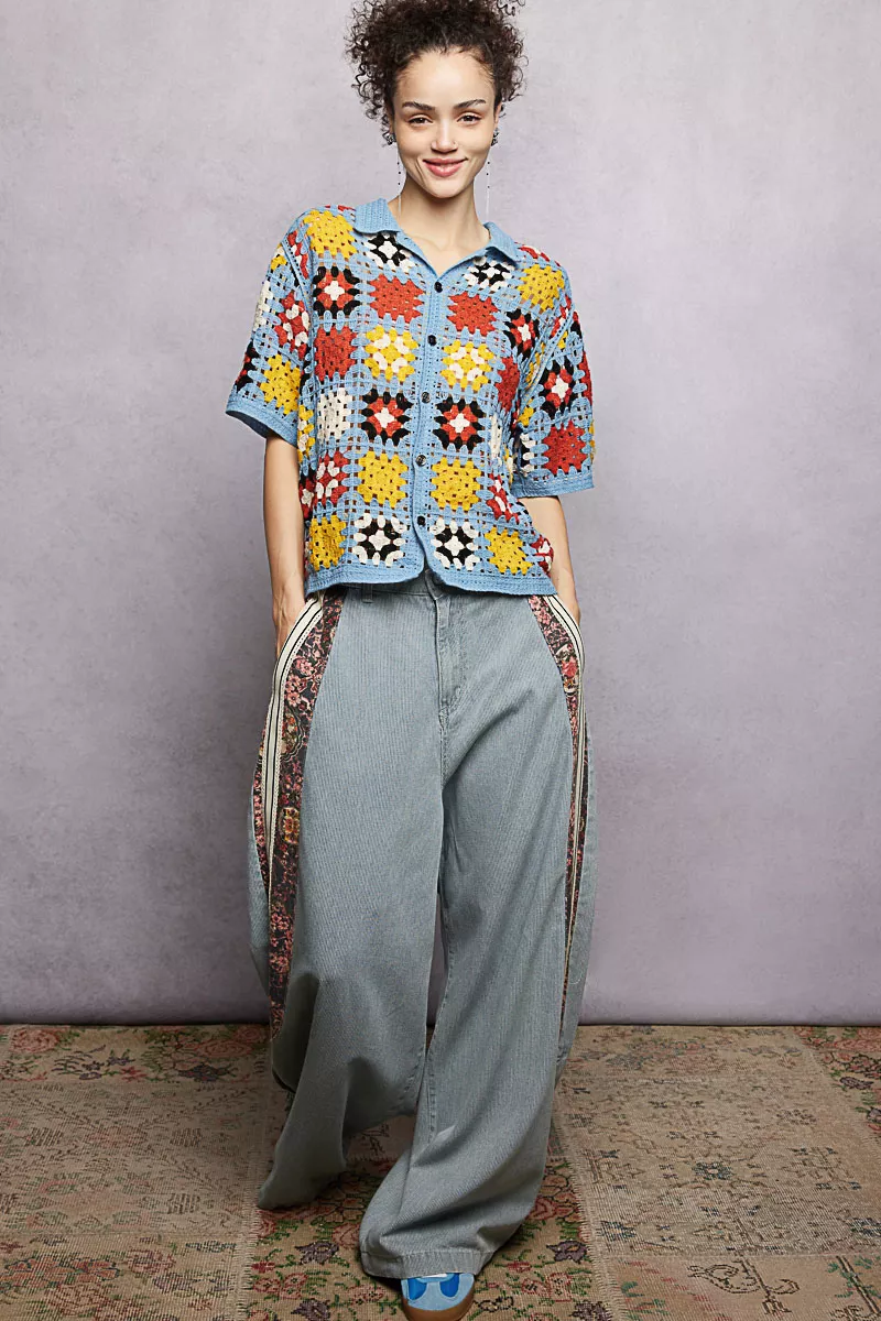 POL Crochet Short Sleeve Relaxed Fit Shirt - Image 5