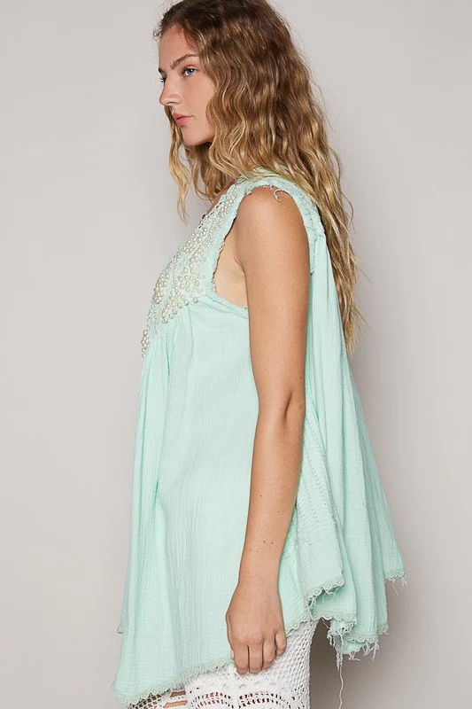 POL Embroidered Pearls Open Front Sleeveless Cardigan - Image 3