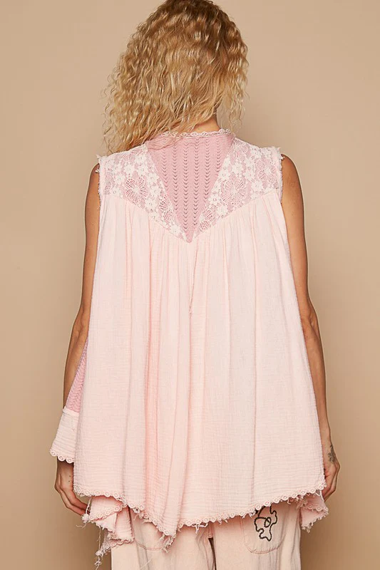 POL Embroidered Pearls Open Front Sleeveless Cardigan - Image 3