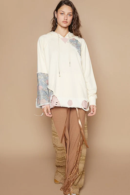 POL Floral Patchwork Distressed Drawstring Hoodie - Image 4